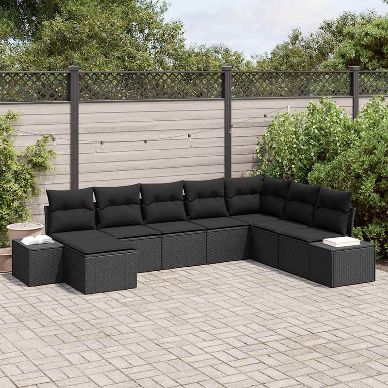 vidaXL Garden Sofa Set with Cushion 8 pcs Black Poly Rattan