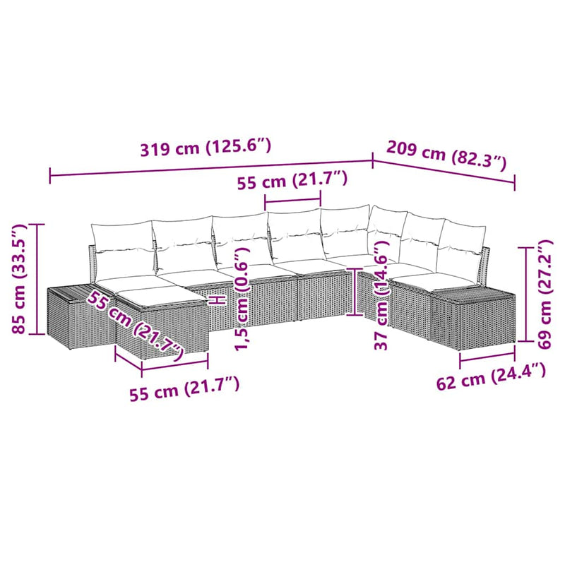 vidaXL Garden Sofa Set with Cushion 8 pcs Black Poly Rattan
