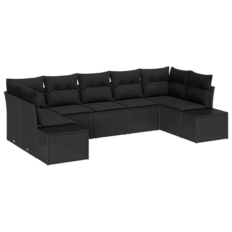 vidaXL Garden Sofa Set with Cushion 7 pcs Black Poly Rattan