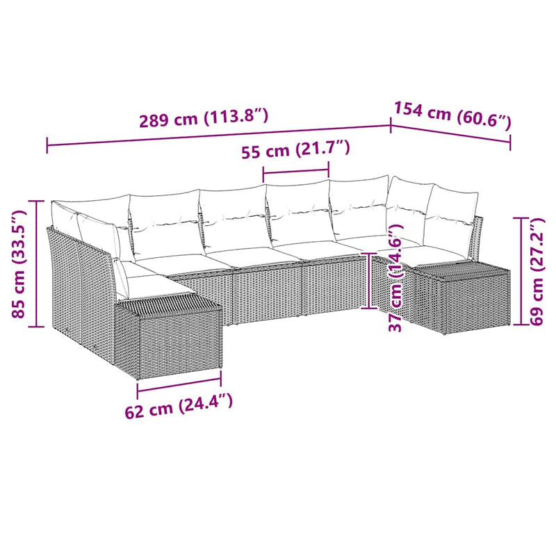 vidaXL Garden Sofa Set with Cushion 7 pcs Black Poly Rattan