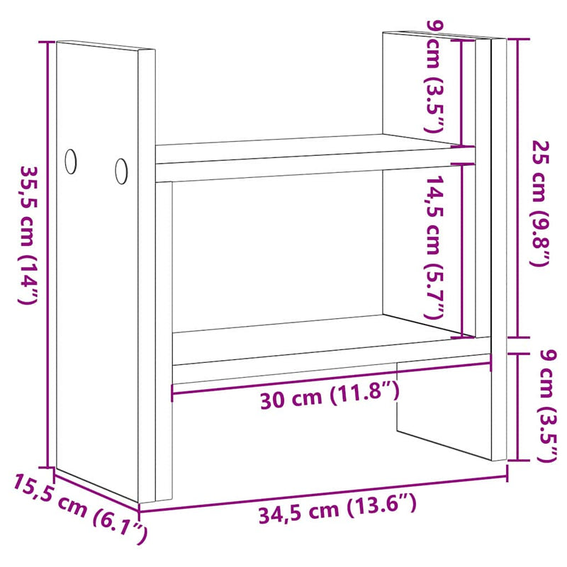 vidaXL Desk Organiser Black Oak 34,5 x 15,5 x 35,5 cm Engineered Wood
