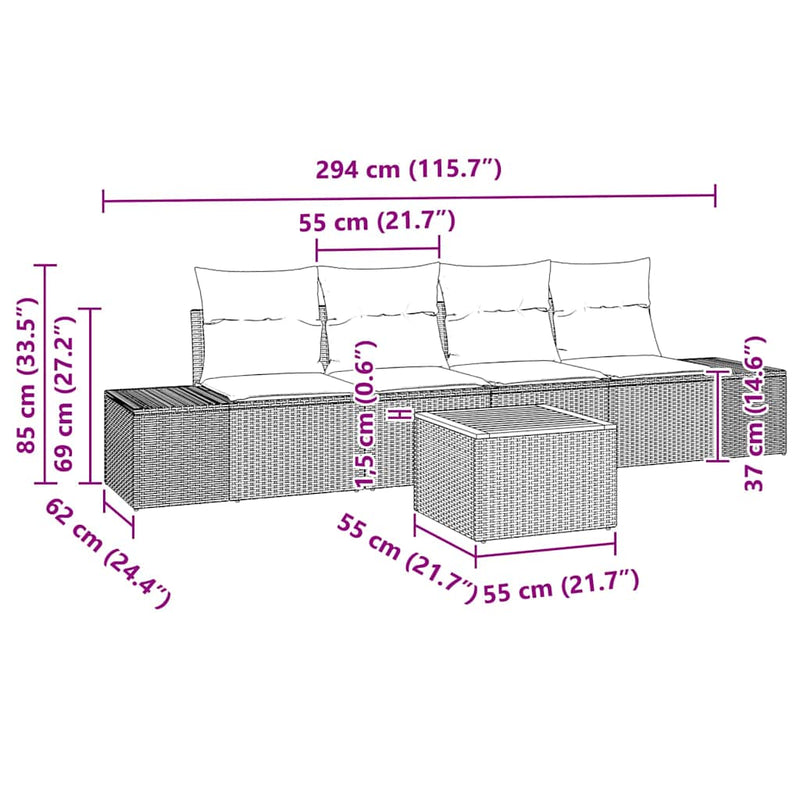 vidaXL Garden Sofa Set with Cushion 5 pcs Black Poly rattan