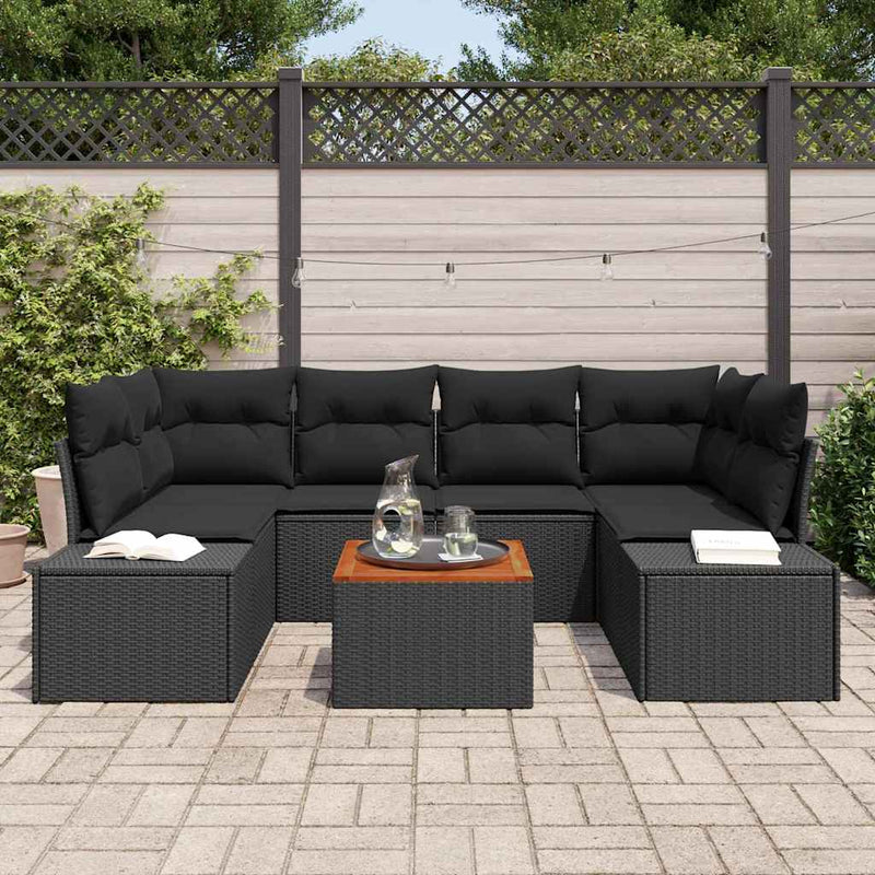 vidaXL Garden Sofa Set with Cushion 7 pcs Black Poly rattan