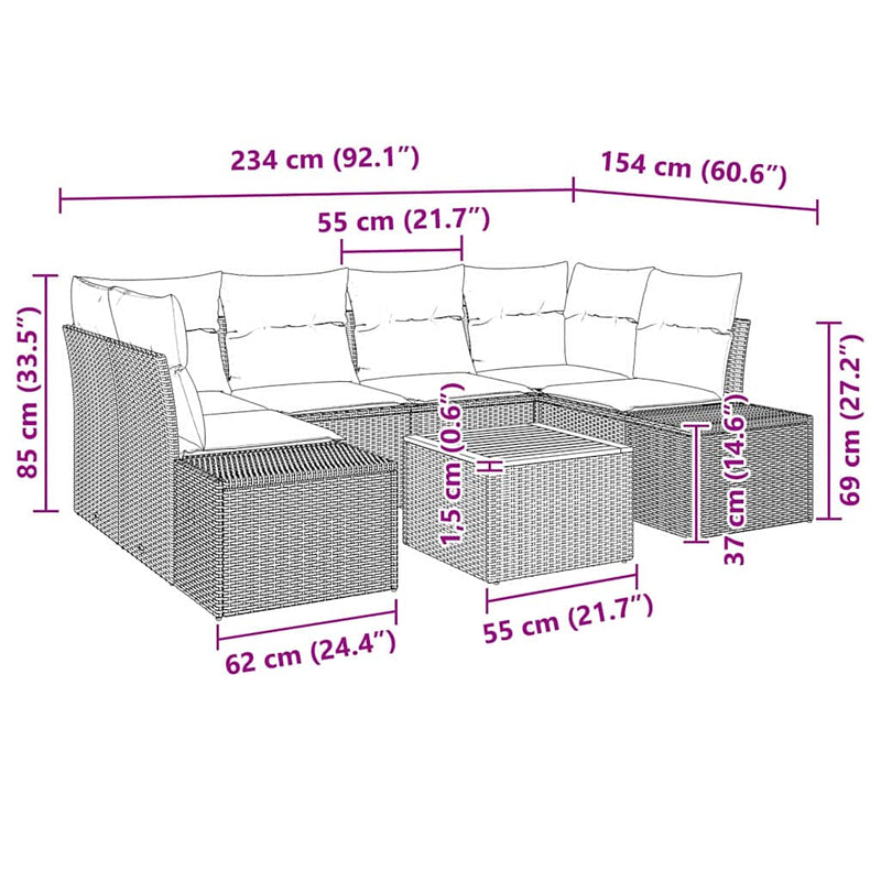 vidaXL Garden Sofa Set with Cushion 7 pcs Black Poly rattan