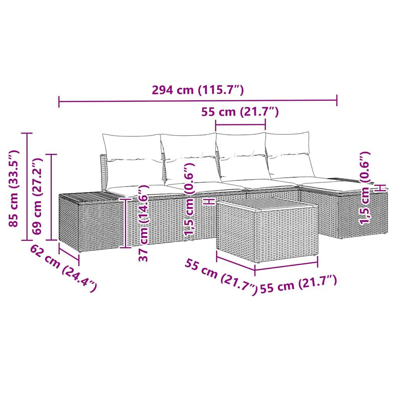 vidaXL Garden Sofa Set with Cushion 6 pcs Black Poly rattan