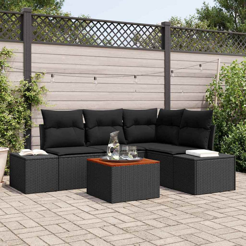vidaXL Garden Sofa Set with Cushion 5 pcs Black Poly Rattan