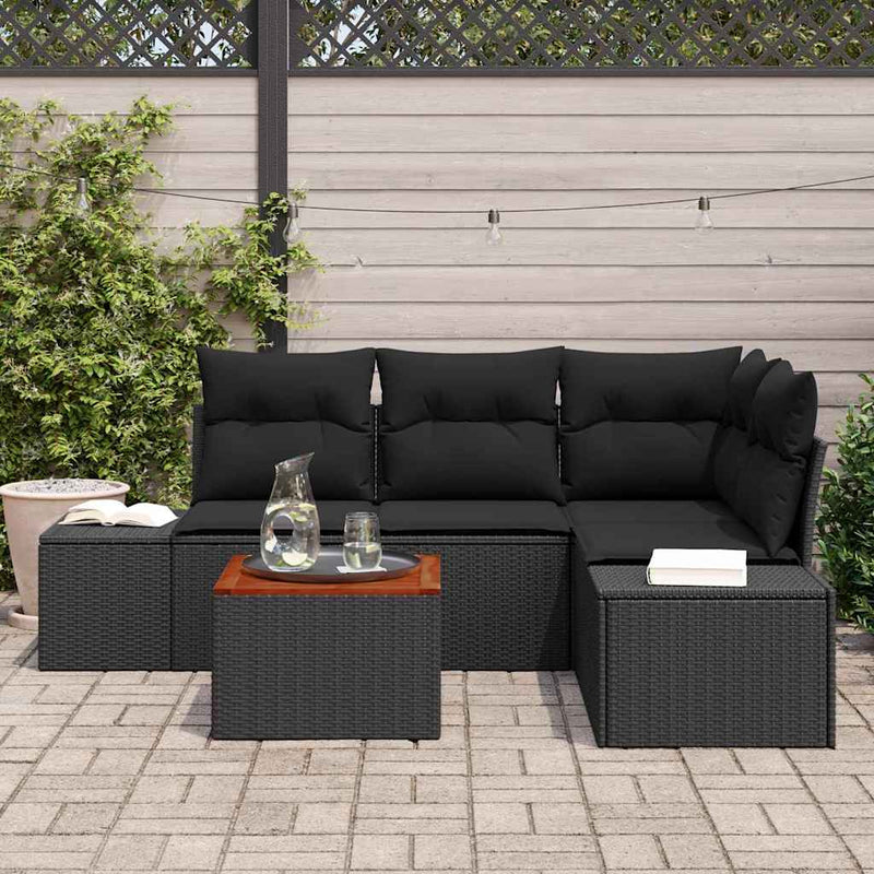 vidaXL Garden Sofa Set with Cushion 5 pcs Black Poly Rattan