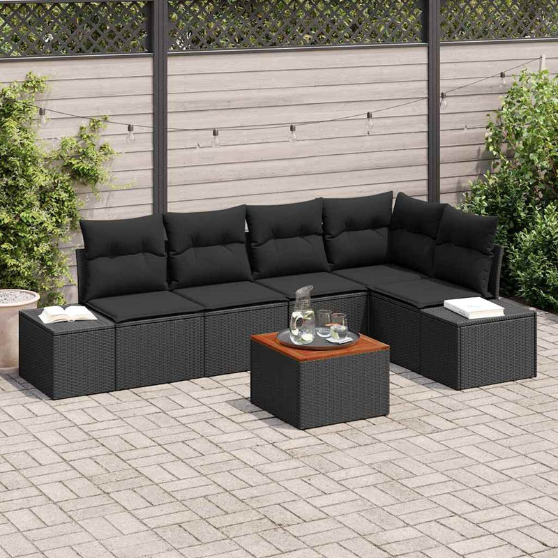 vidaXL Garden Sofa Set with Cushion 6 pcs Black Poly Rattan