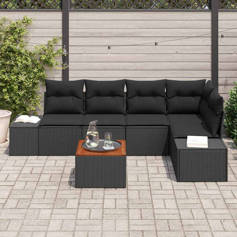 vidaXL Garden Sofa Set with Cushion 6 pcs Black Poly Rattan
