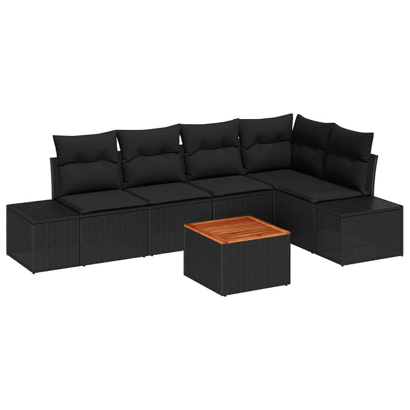 vidaXL Garden Sofa Set with Cushion 6 pcs Black Poly Rattan