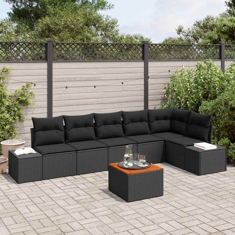 vidaXL Garden Sofa Set with Cushion 7 pcs Black Poly rattan