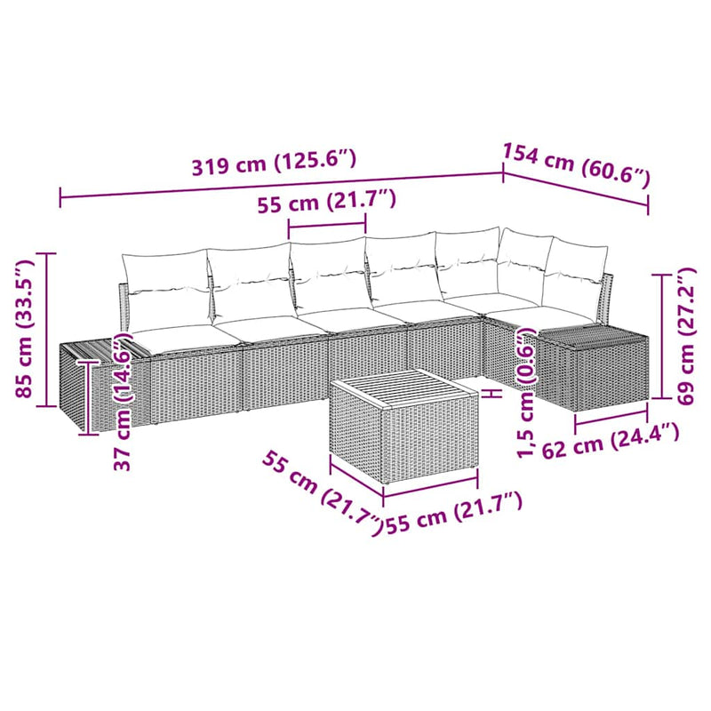 vidaXL Garden Sofa Set with Cushion 7 pcs Black Poly rattan