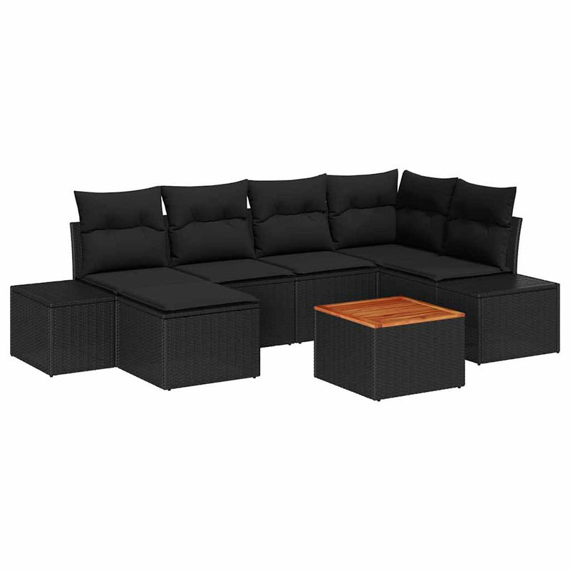 vidaXL Garden Sofa Set with Cushion 7 pcs Black Poly Rattan
