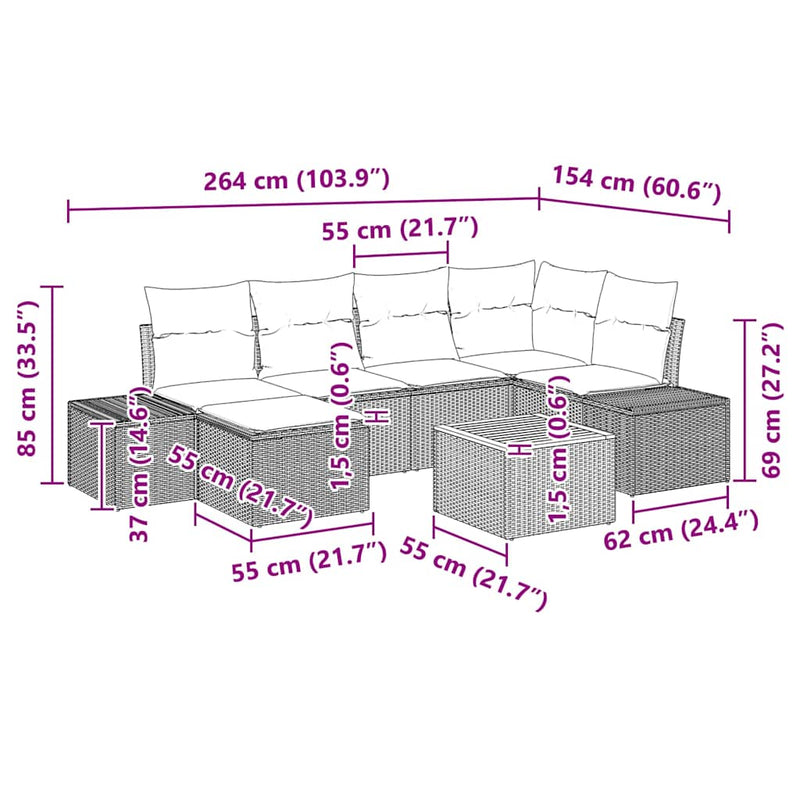 vidaXL Garden Sofa Set with Cushion 7 pcs Black Poly Rattan