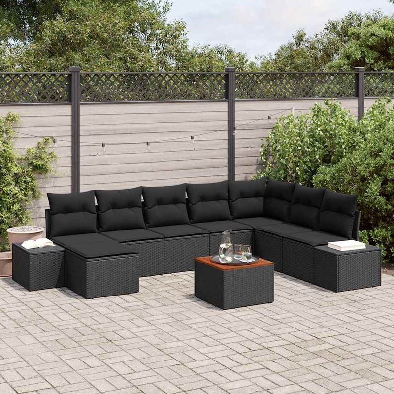 vidaXL Garden Sofa Set with Cushion 9 pcs Black Poly rattan