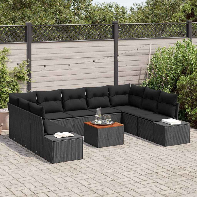 vidaXL Garden Sofa Set with Cushion 10 pcs Black Poly Rattan