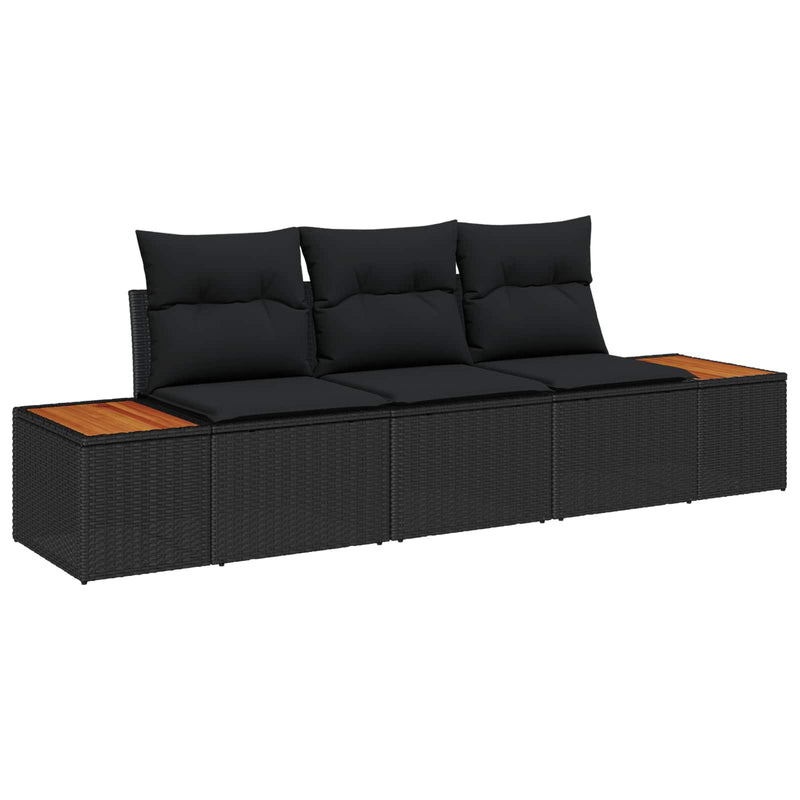 vidaXL Garden Sofa Set with Cushion 3 pcs Black Poly Rattan