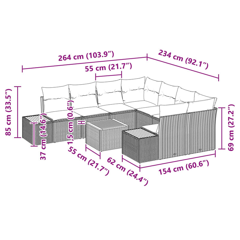vidaXL Garden Sofa Set with Cushion 9 pcs Black Poly rattan