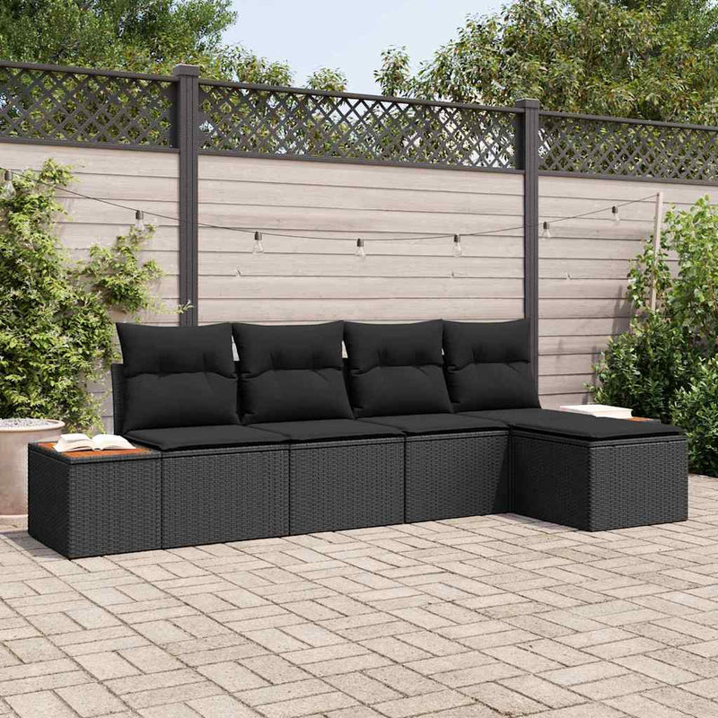 vidaXL Garden Sofa Set with Cushion 5 pcs Black Poly rattan
