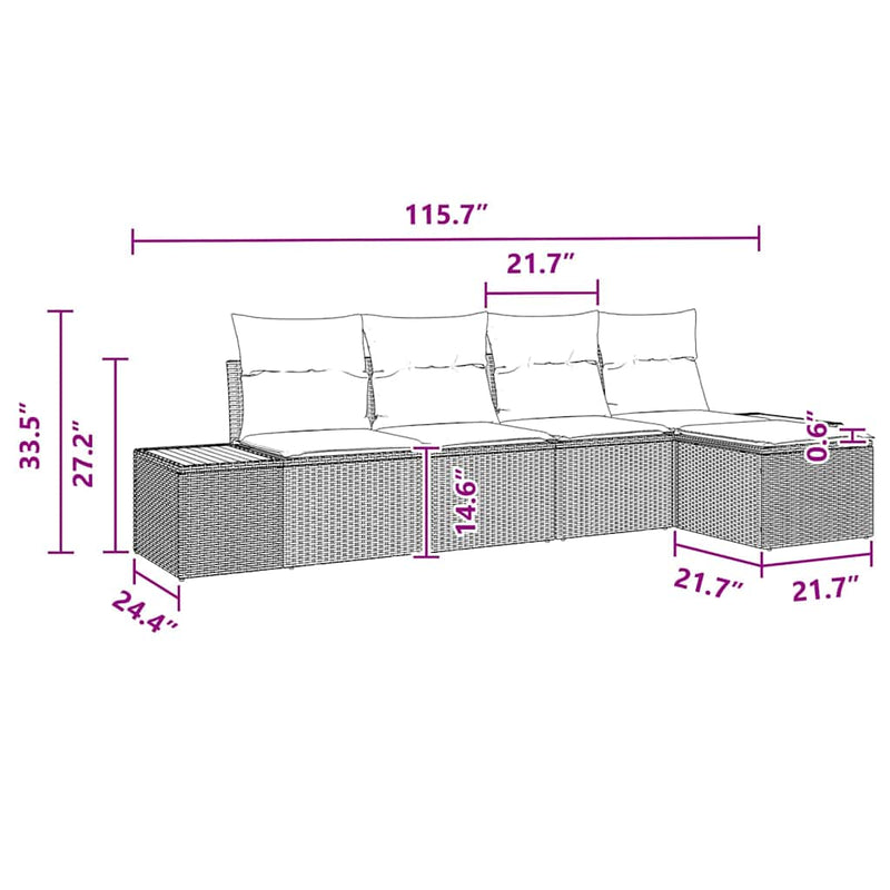 vidaXL Garden Sofa Set with Cushion 5 pcs Black Poly rattan
