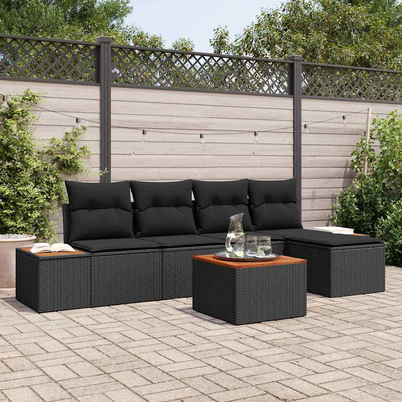 vidaXL Garden Sofa Set with Cushion 6 pcs Black Poly rattan