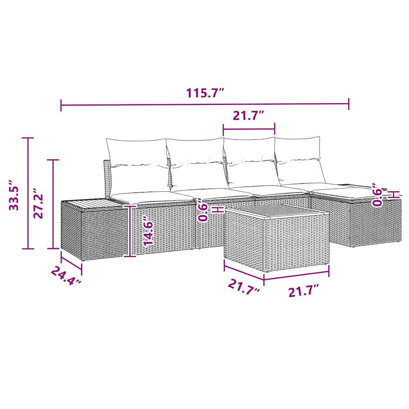 vidaXL Garden Sofa Set with Cushion 6 pcs Black Poly Rattan