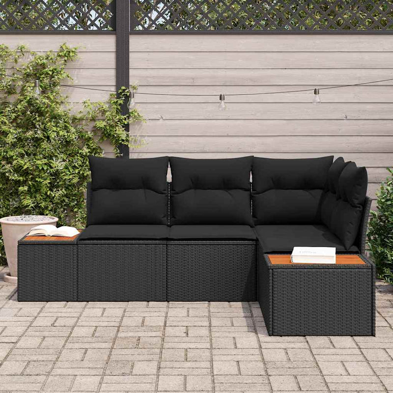 vidaXL Garden Sofa Set with Cushion 5 pcs Black Poly rattan