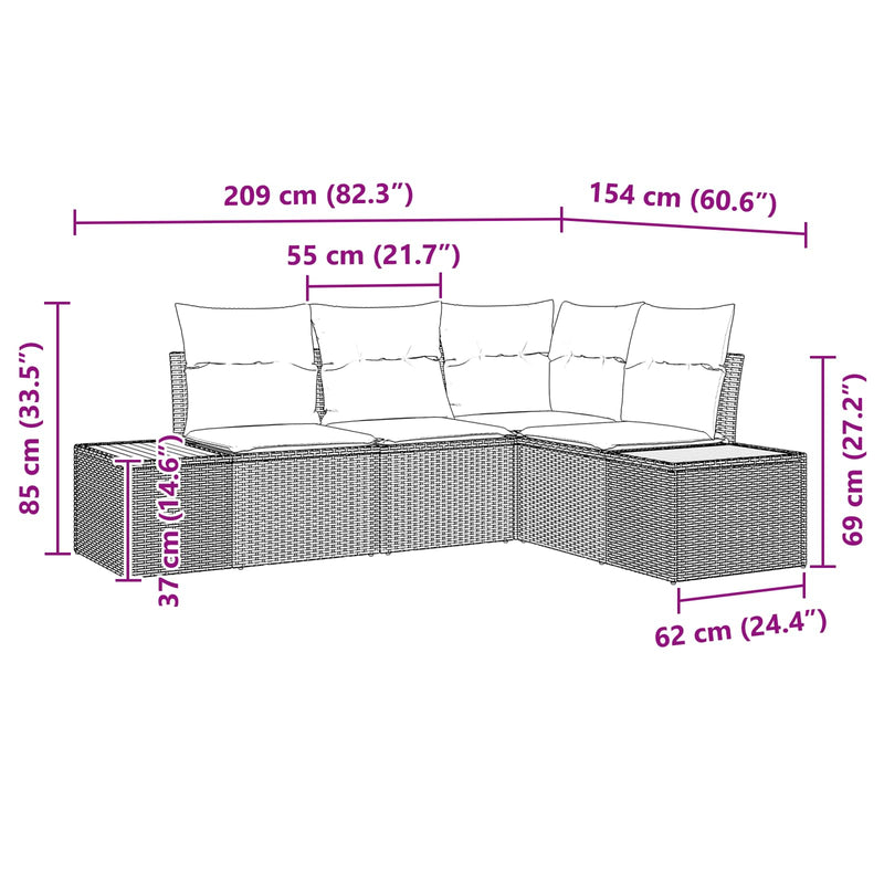 vidaXL Garden Sofa Set with Cushion 5 pcs Black Poly rattan