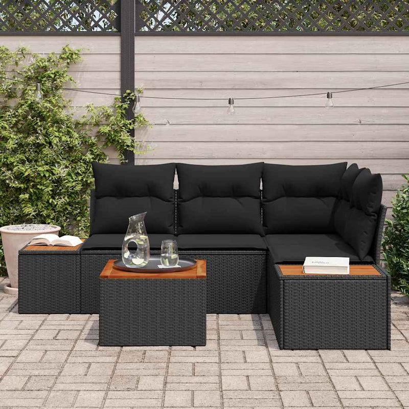 vidaXL Garden Sofa Set with Cushion 5 pcs Black Poly Rattan