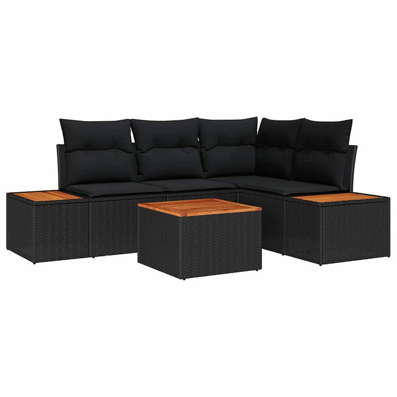 vidaXL Garden Sofa Set with Cushion 5 pcs Black Poly Rattan