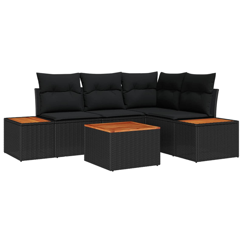 vidaXL Garden Sofa Set with Cushion 5 pcs Black Poly Rattan