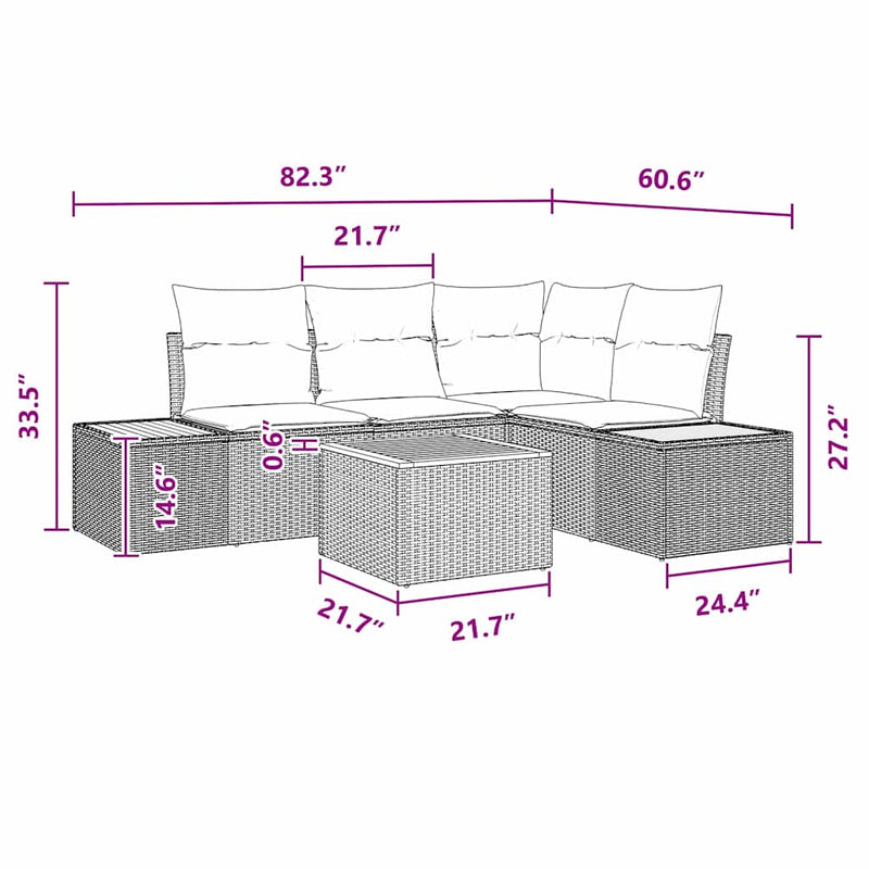 vidaXL Garden Sofa Set with Cushion 5 pcs Black Poly Rattan