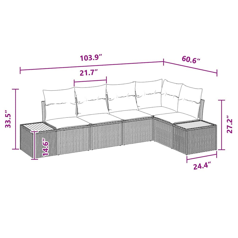 vidaXL Garden Sofa Set with Cushion 5 pcs Black Poly rattan