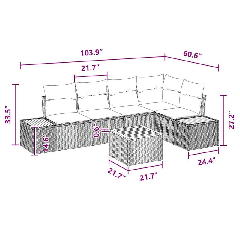 vidaXL Garden Sofa Set with Cushion 6 pcs Black Poly rattan