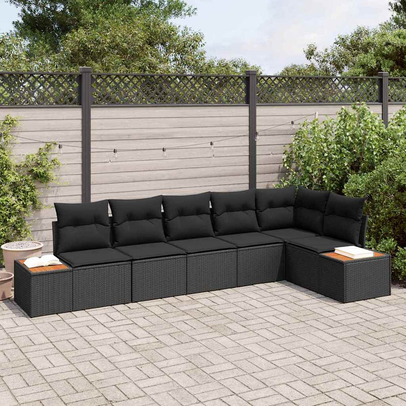 vidaXL Garden Sofa Set with Cushion 6 pcs Black Poly rattan