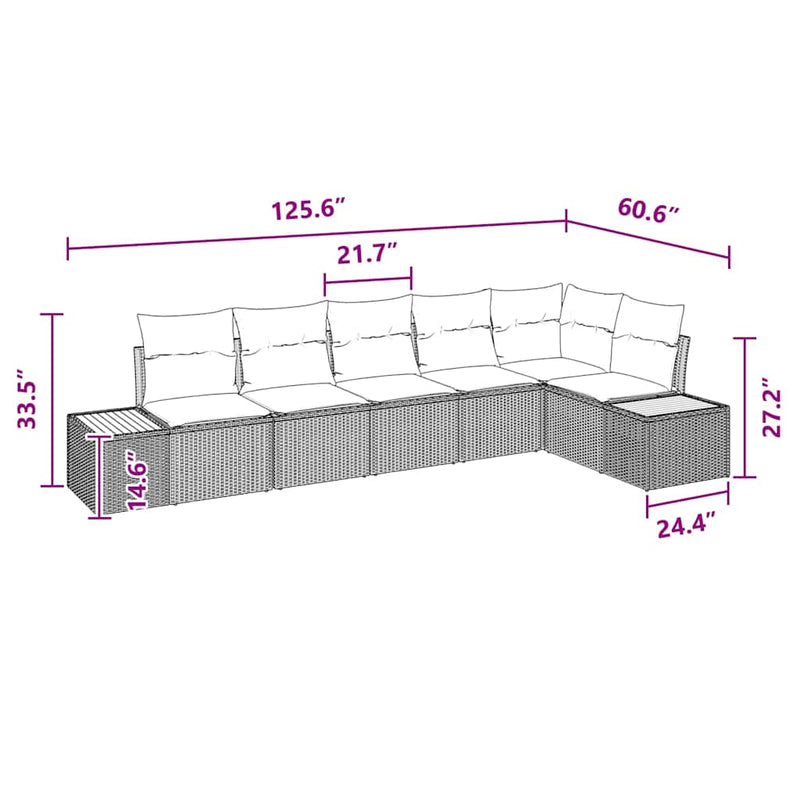 vidaXL Garden Sofa Set with Cushion 6 pcs Black Poly rattan