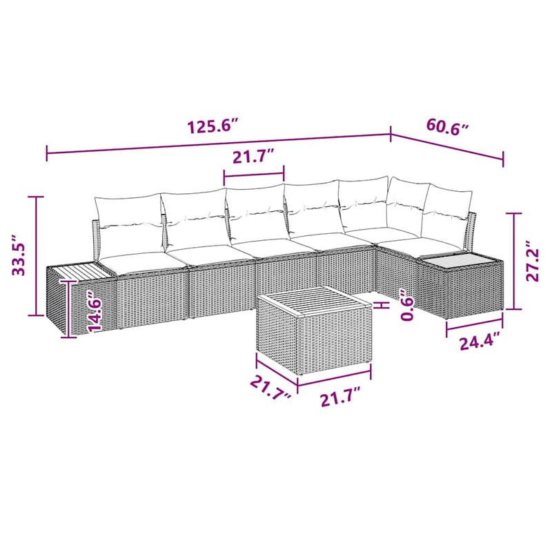 vidaXL Garden Sofa Set with Cushion 7 pcs Black Poly rattan