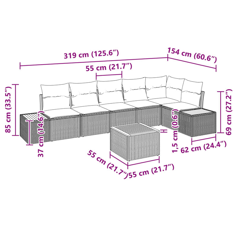 vidaXL Garden Sofa Set with Cushion 7 pcs Black Poly rattan
