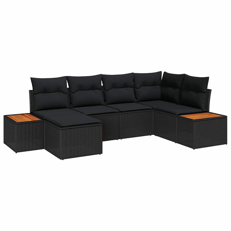 vidaXL Garden Sofa Set with Cushion 6 pcs Black Poly rattan
