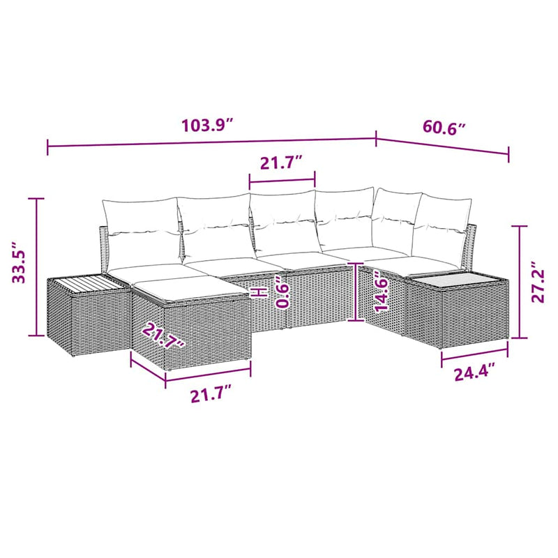 vidaXL Garden Sofa Set with Cushion 6 pcs Black Poly rattan