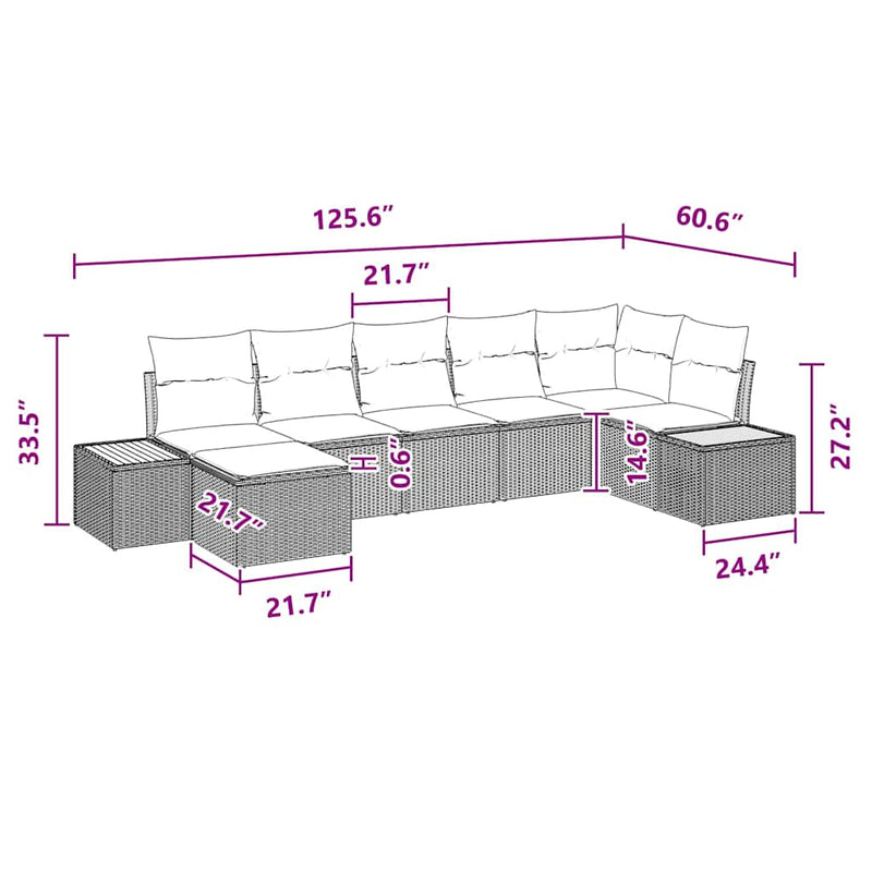 vidaXL Garden Sofa Set with Cushion 7 pcs Black Poly Rattan