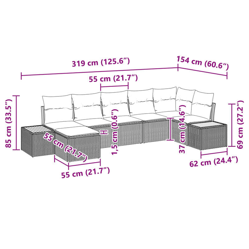 vidaXL Garden Sofa Set with Cushion 7 pcs Black Poly Rattan