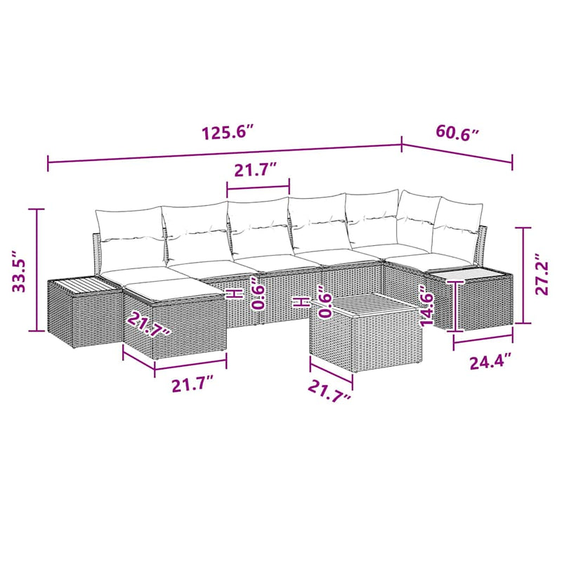 vidaXL Garden Sofa Set with Cushion 8 pcs Black Poly Rattan