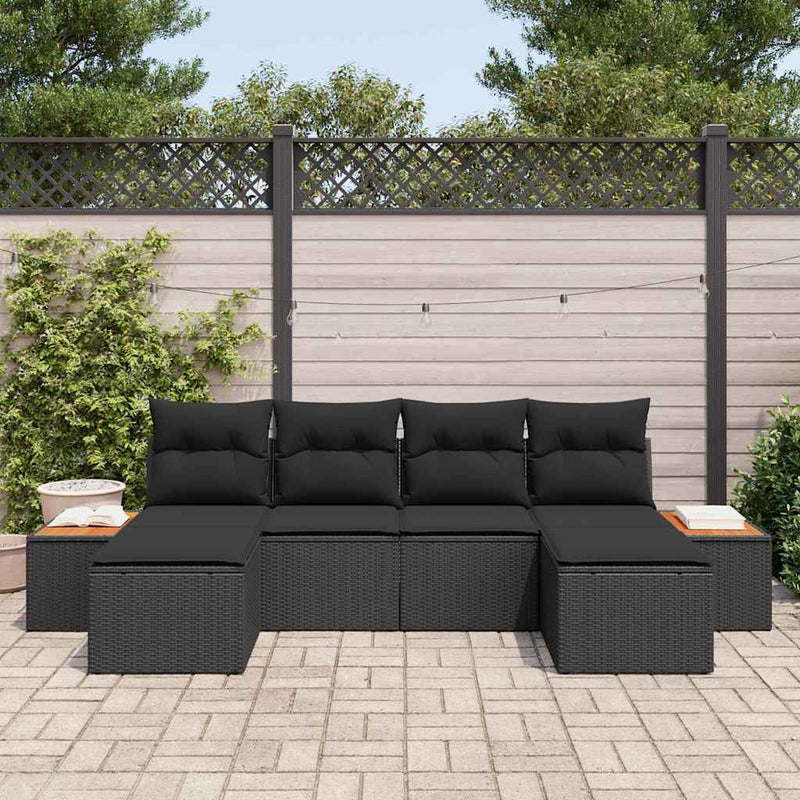 vidaXL Garden Sofa Set with Cushion 6 pcs Black Poly rattan