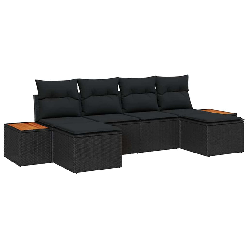 vidaXL Garden Sofa Set with Cushion 6 pcs Black Poly rattan