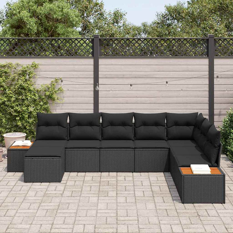 vidaXL Garden Sofa Set with Cushion 8 pcs Black Poly rattan