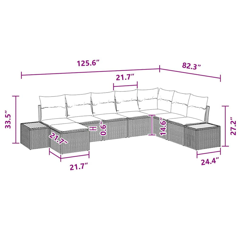 vidaXL Garden Sofa Set with Cushion 8 pcs Black Poly rattan