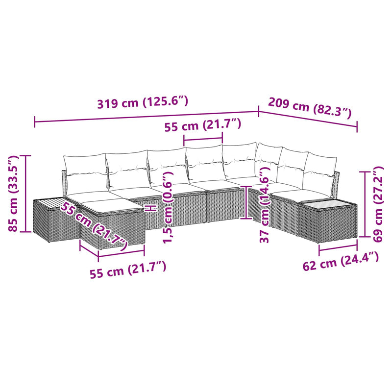 vidaXL Garden Sofa Set with Cushion 8 pcs Black Poly rattan