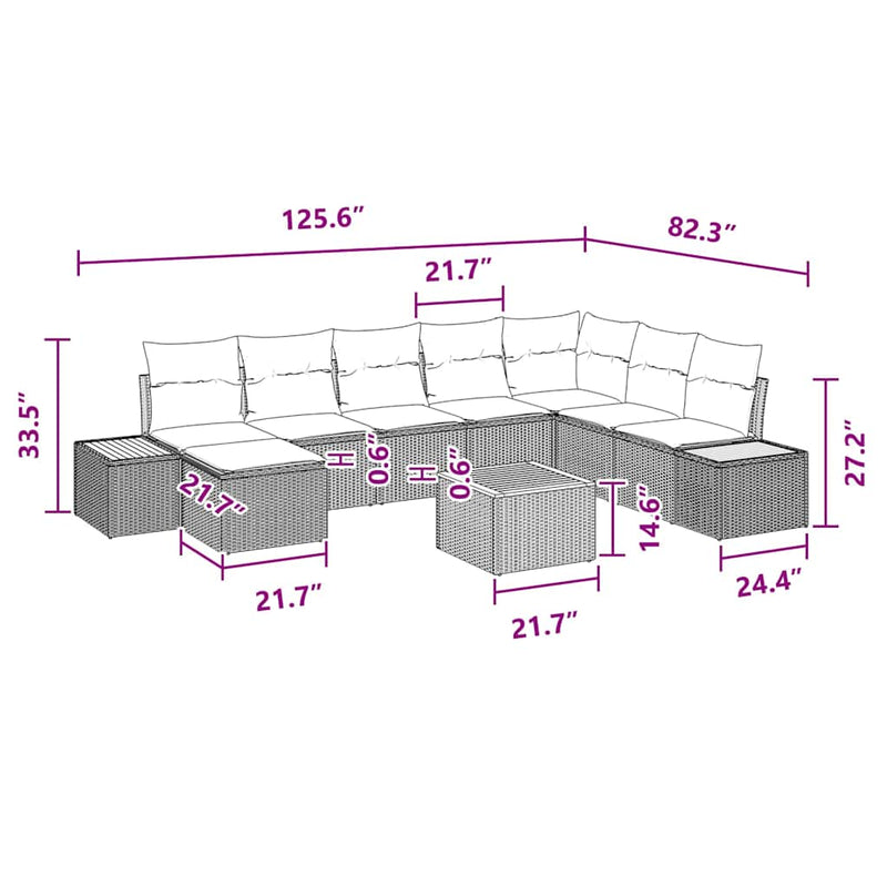 vidaXL Garden Sofa Set with Cushion 9 pcs Black Poly rattan