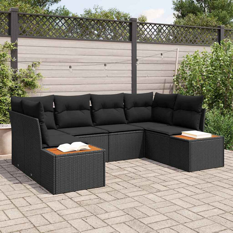 vidaXL Garden Sofa Set with Cushion 6 pcs Black Poly rattan